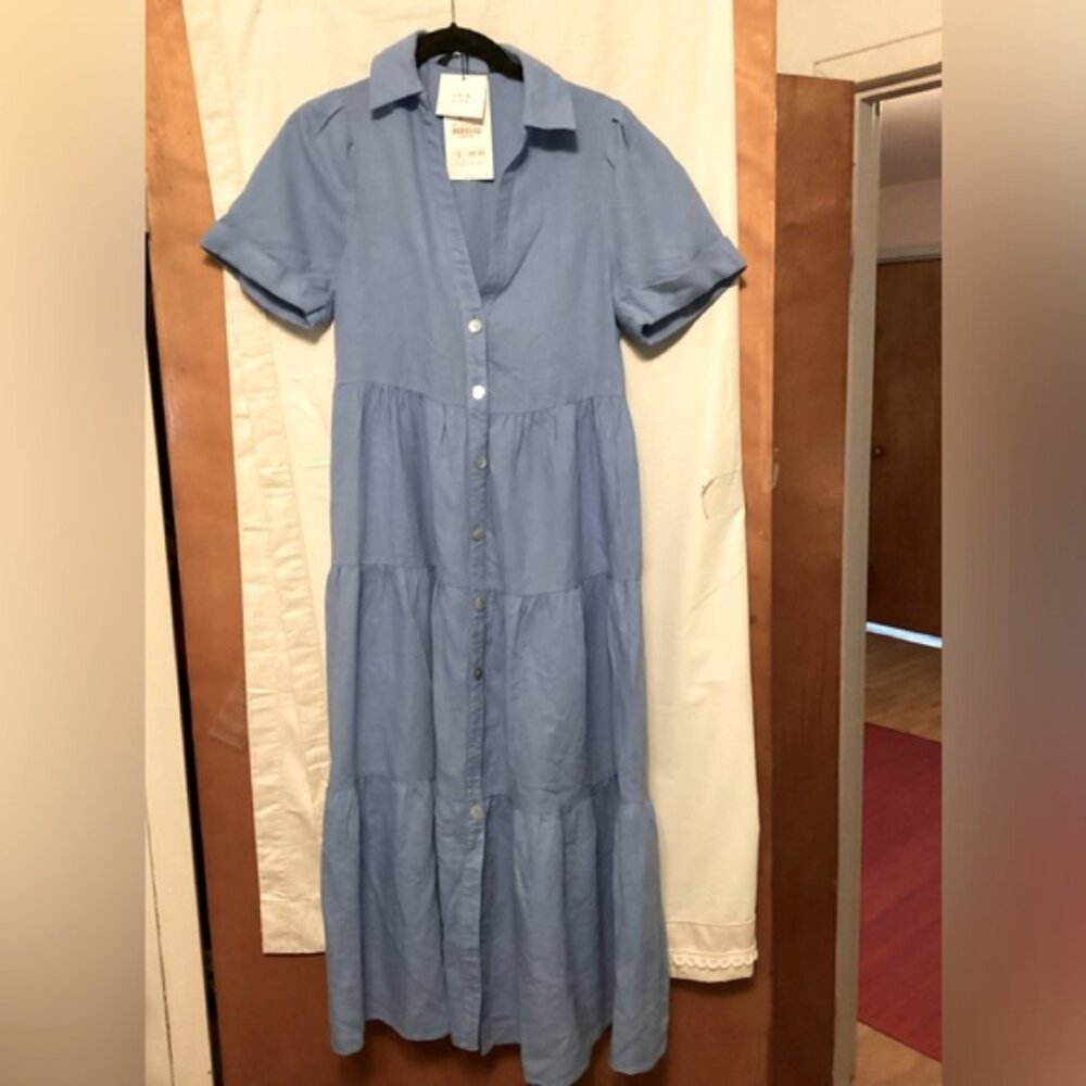 ZARA Join Life Midi Dress Linen Blend Sz XS NWT - Picture 1 of 12